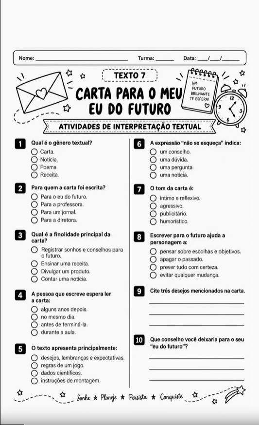 Atividade de interpretação textual: Carta para o Meu Eu do Futuro