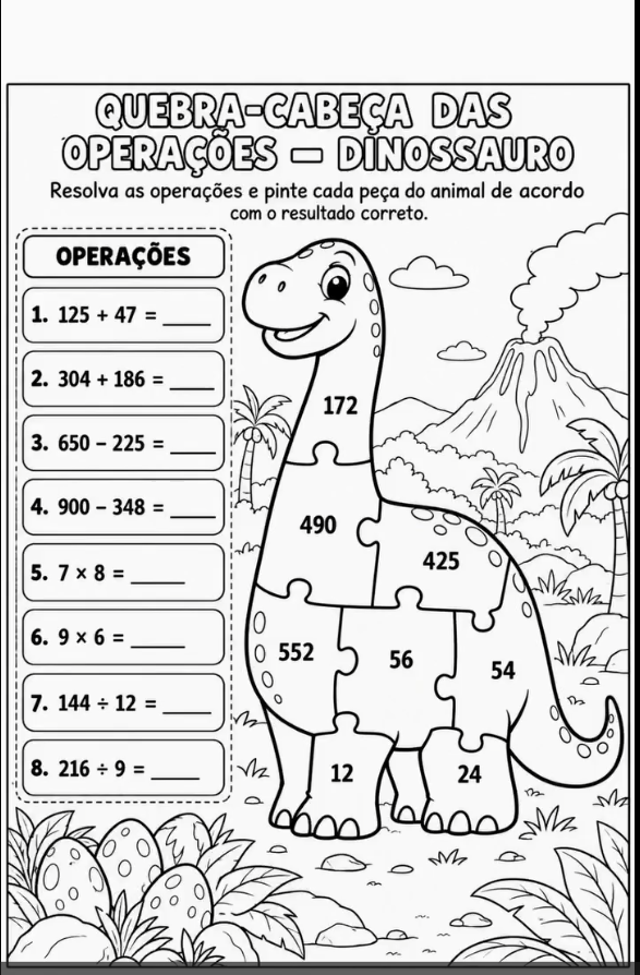 Quebra-Cabeça das Operações com dinossauro