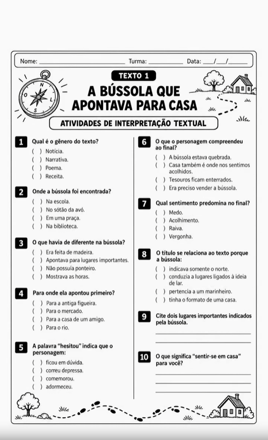 Atividade de interpretação textual: A Bússola que Apontava para Casa